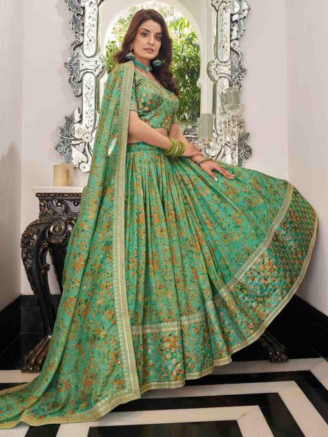 Zeel Cultural vol 2 Sea green Organza Wholesale lehenga choli supplier in Ahmedabad